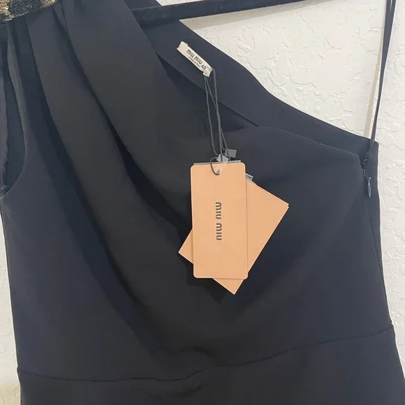 MIU MIU One Shoulder Mini Dress with Bow Accent NWT $2570 Size 40